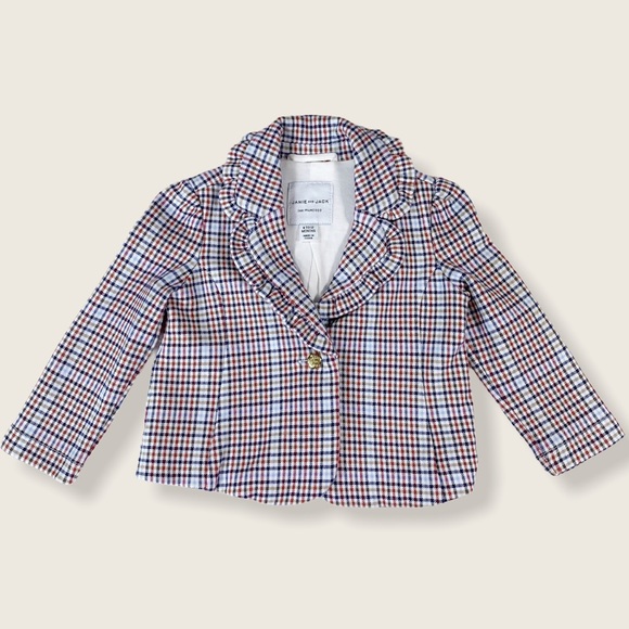 Janie and Jack 6-12M Plaid Gold Button Blazer - Picture 1 of 6